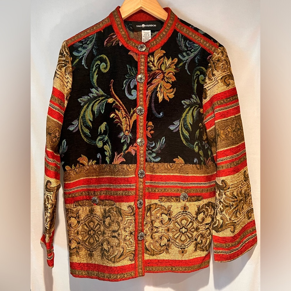 Sag Harbor Women’s Tapestry Brocade Ornate Jacket Multicolor Size 10